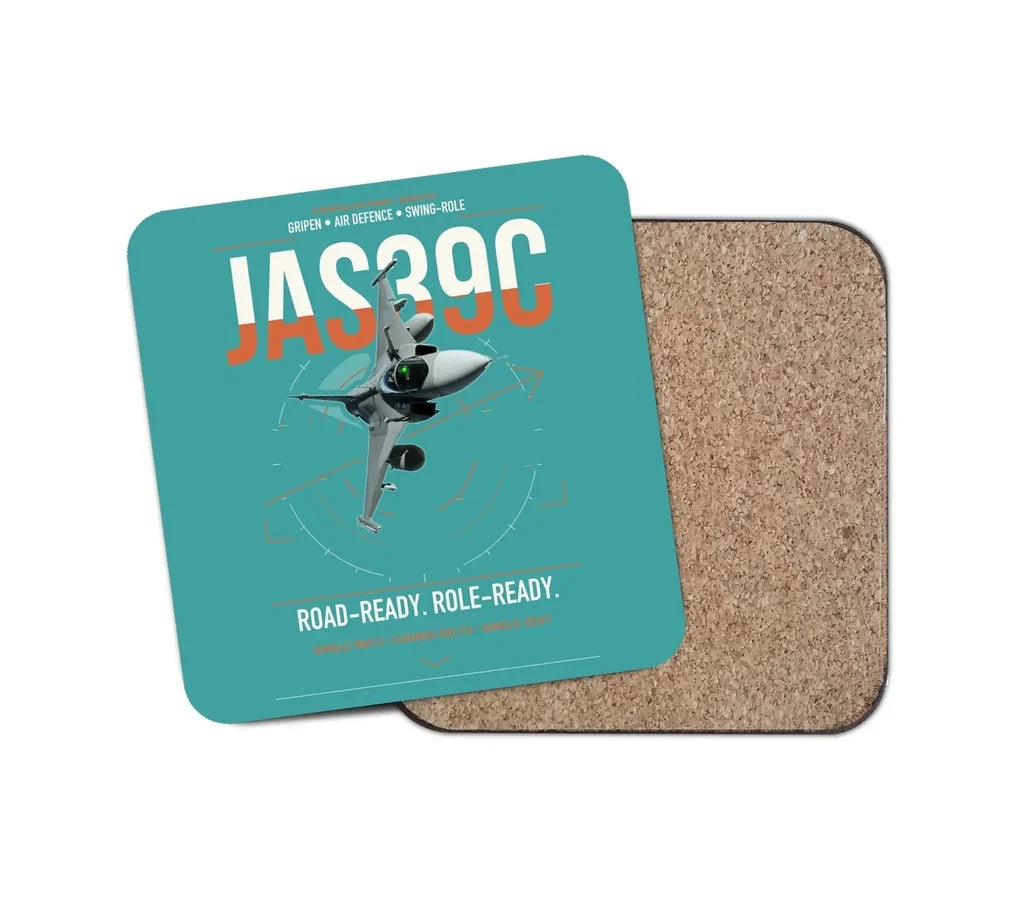Saab JAS 39C Gripen design on turquoise 1 piece coaster
