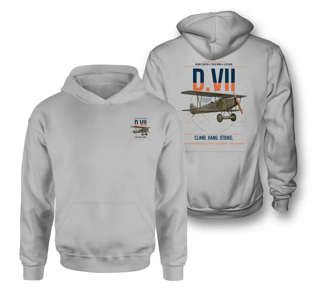 Fokker D.VII design on light gray double-side hoodie, double-side print