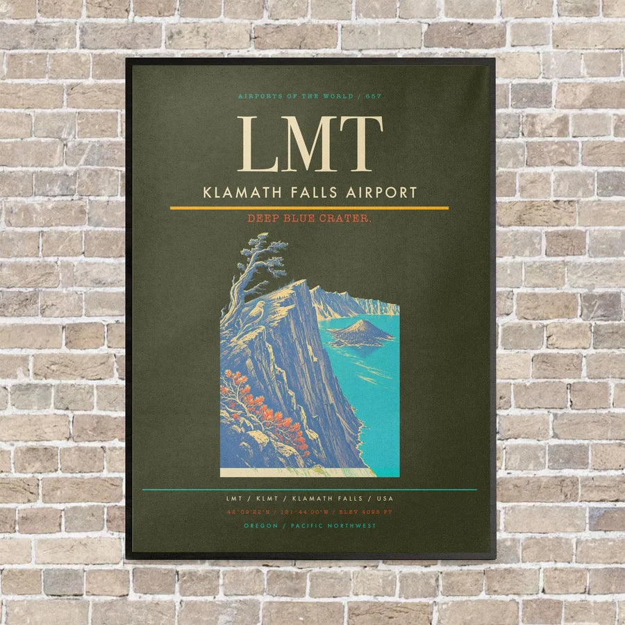 Klamath Falls Airport LMT vertical canvas print - framed - green army background