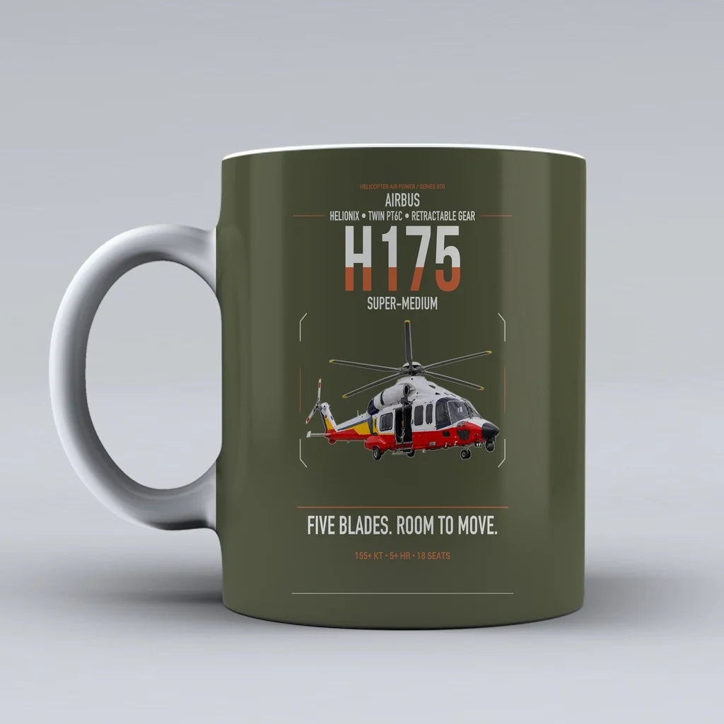 Airbus H175 design on green army ceramic mug, double-side print
