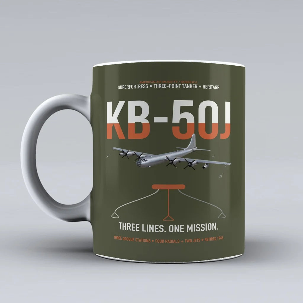 KB-50J Superfortress design on green army ceramic mug, double-side print