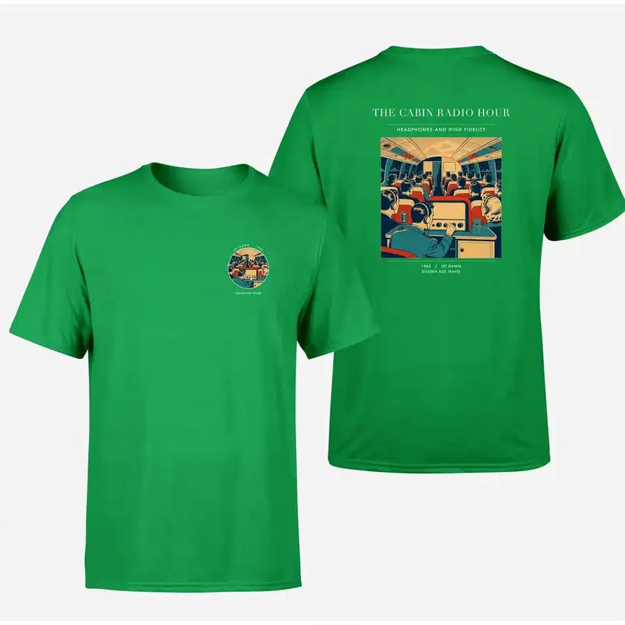 VINTAGE G4229 - The Cabin Radio Hour - Double-Side T-Shirt design on green double side t shirt