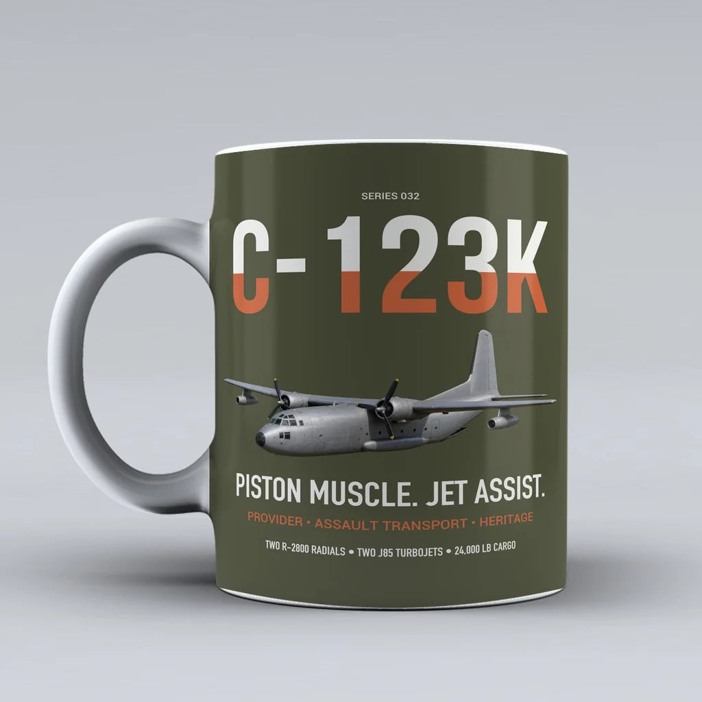 C-123K Provider design on green army ceramic mug, double-side print