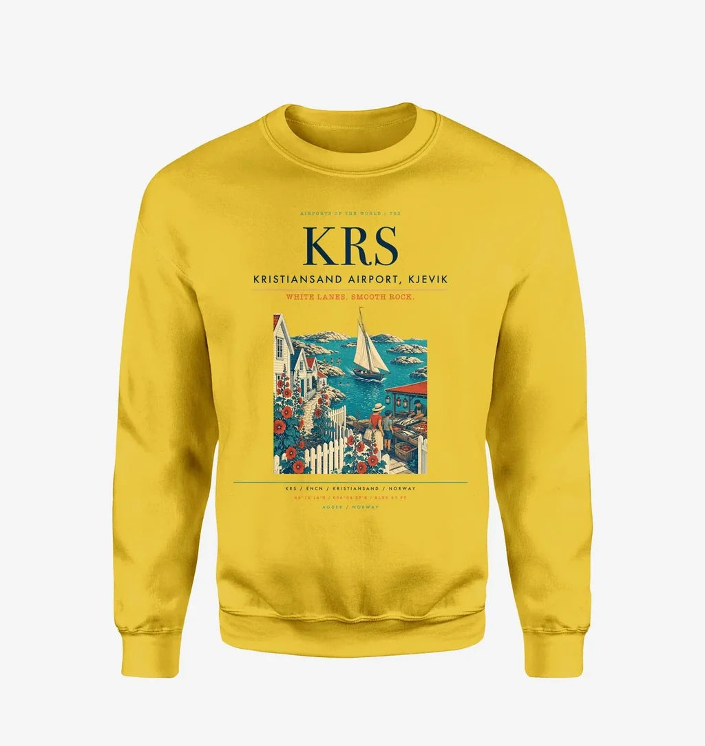 Kristiansand Airport, Kjevik (KRS) design on yellow sweatshirt