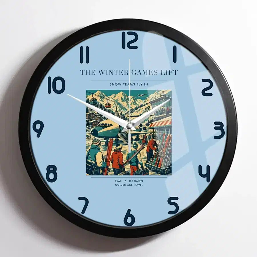 VINTAGE G4130 - The Winter Games Lift - Designed Wall Clocks design on lightblue framed