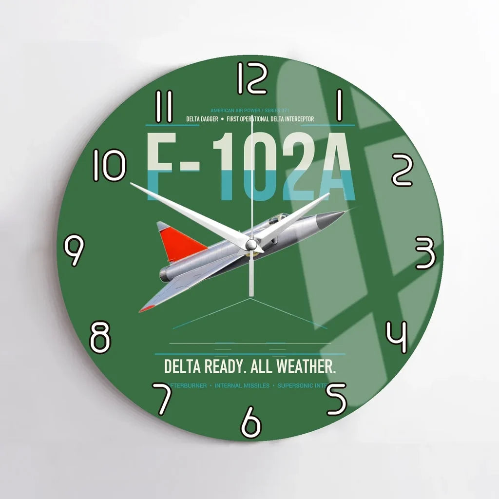 F-102A Delta Dagger design on green no frame wall clock