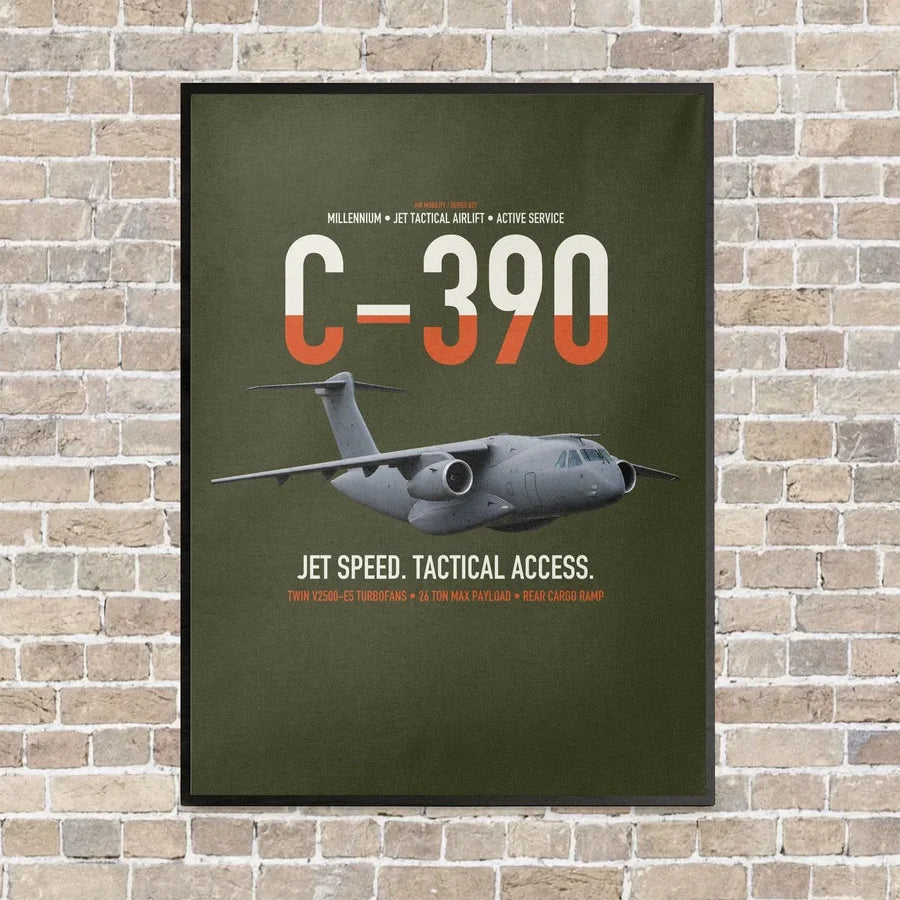 C-390 Millennium vertical canvas print - framed - green army background