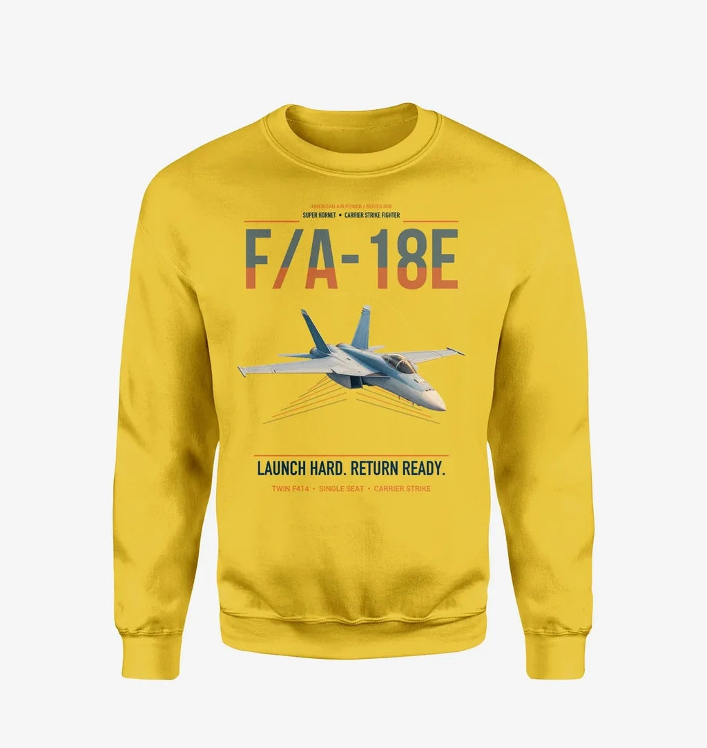 F-A-18E Super Hornet design on yellow sweatshirt
