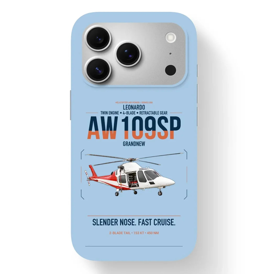 Leonardo AW109SP GrandNew design on light blue magsafe iphone case, for iPhone 17 Pro
