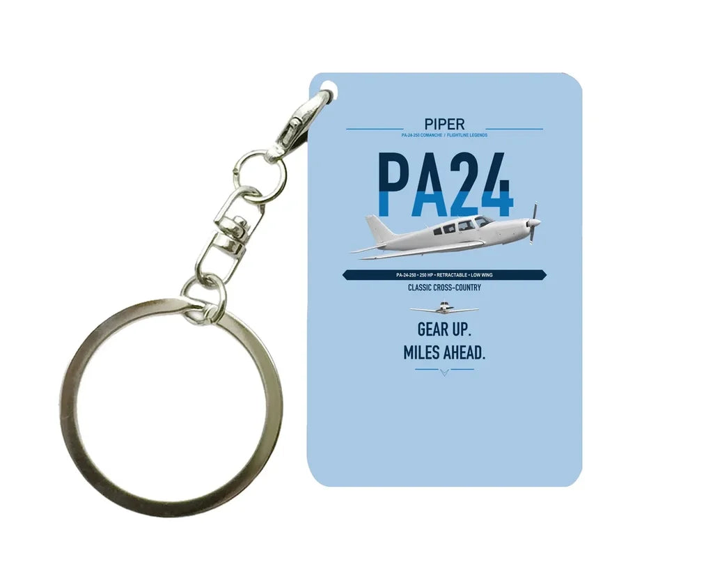 Piper PA-24-250 Comanche 250 design on light blue designed key chain, double-side print