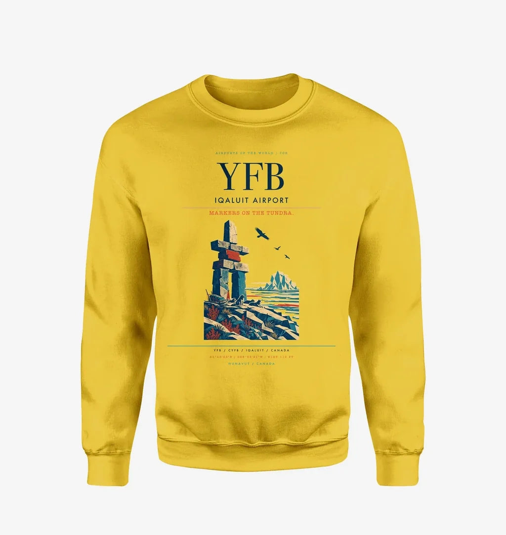 Iqaluit Airport (YFB) design on yellow sweatshirt