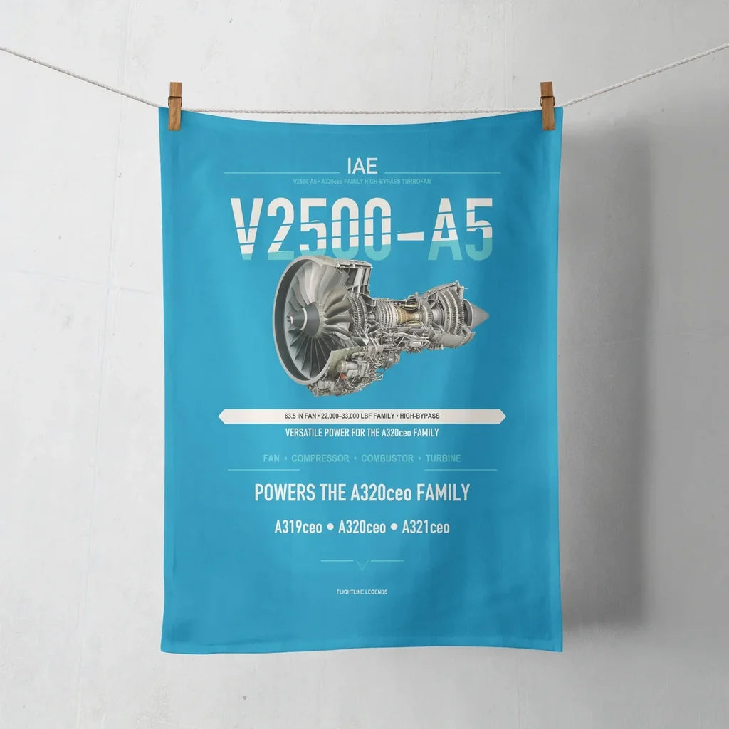 V2500-A5 design on turquoise towel