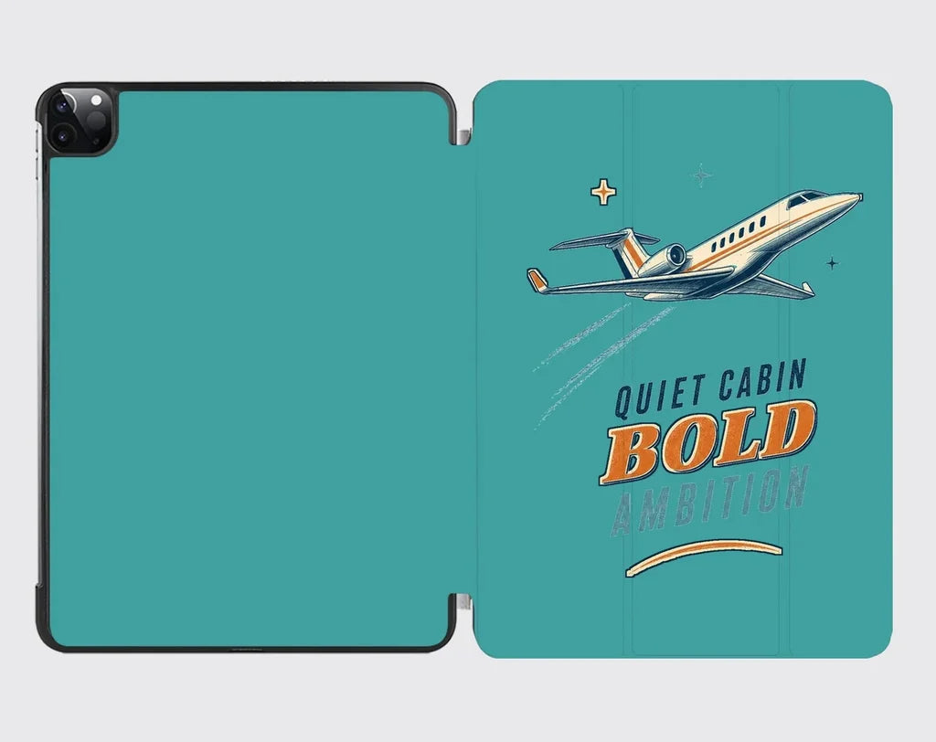 Quiet Cabin Bold Ambition design on turquoise ipad tablet case
