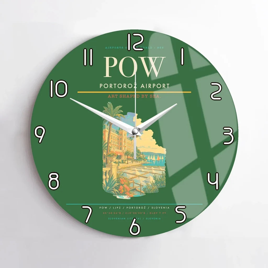 Portorož Airport (POW) design on green no frame wall clock