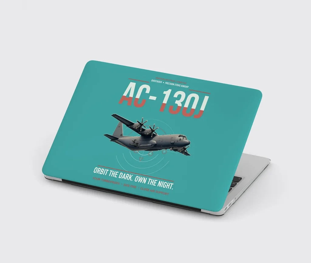 AC-130J Ghostrider design on turquoise MacBook case