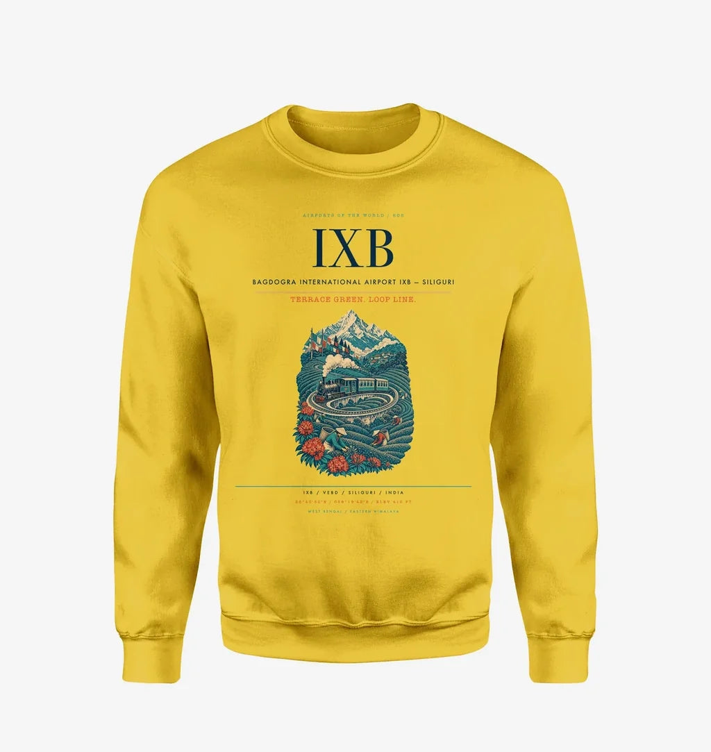 Bagdogra International Airport (IXB) design on yellow sweatshirt