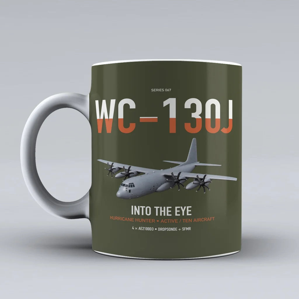 WC-130J Hurricane Hunter design on green army ceramic mug, double-side print