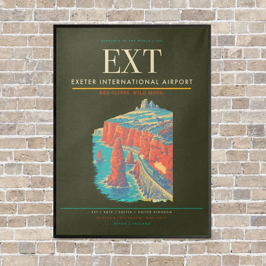 Exeter International Airport EXT vertical canvas print - framed - green army background