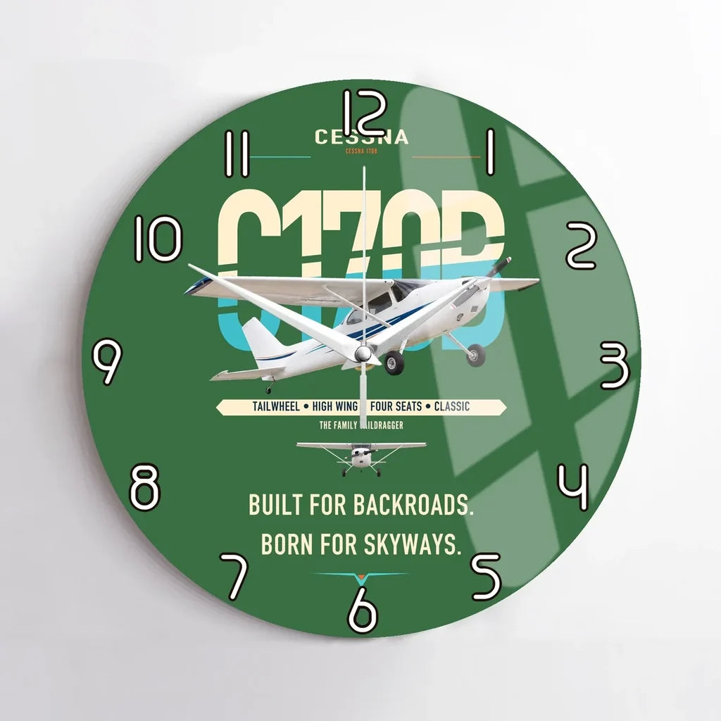 Cessna 170B design on green no frame wall clock