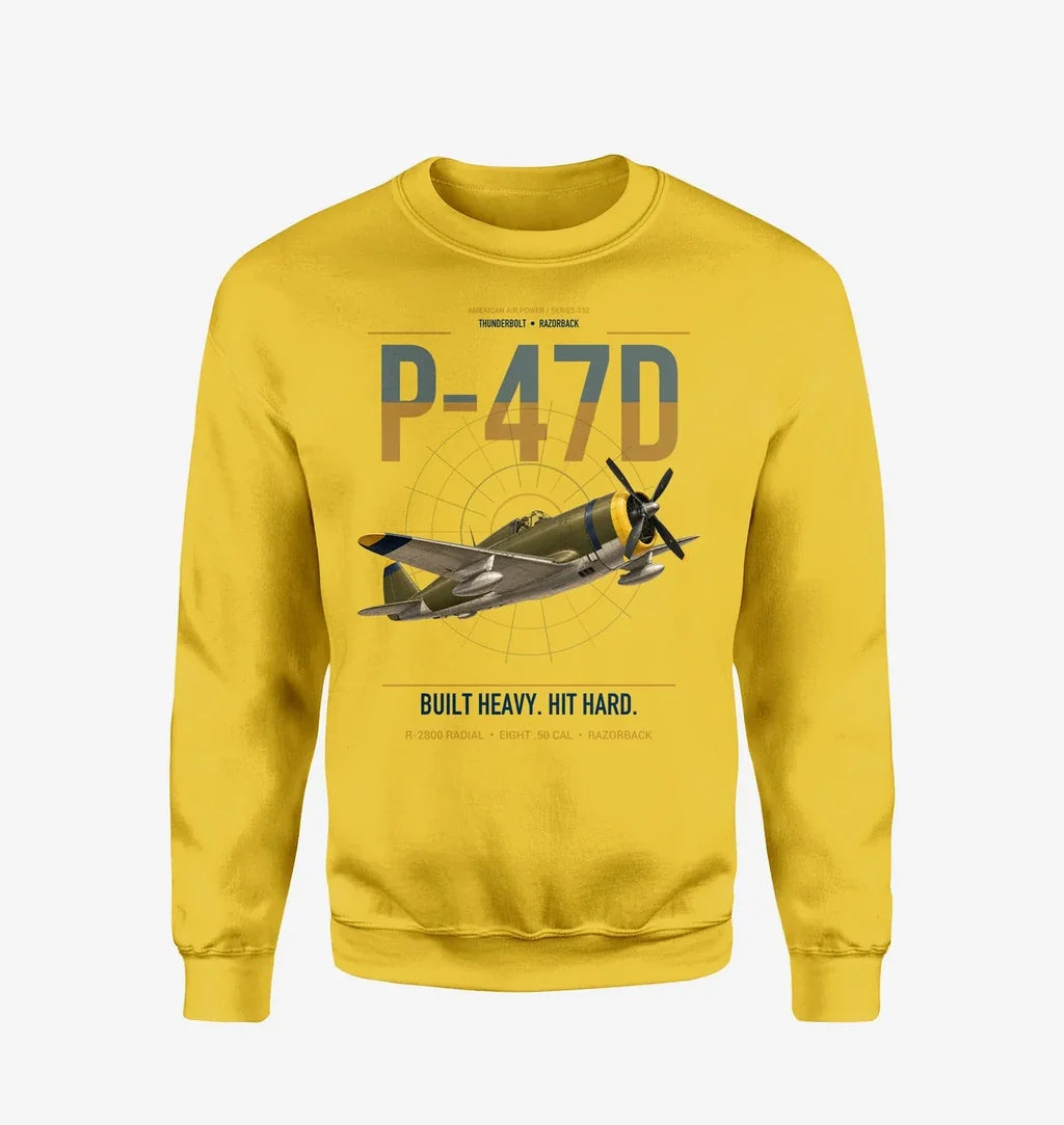 P-47D Thunderbolt Razorback design on yellow sweatshirt