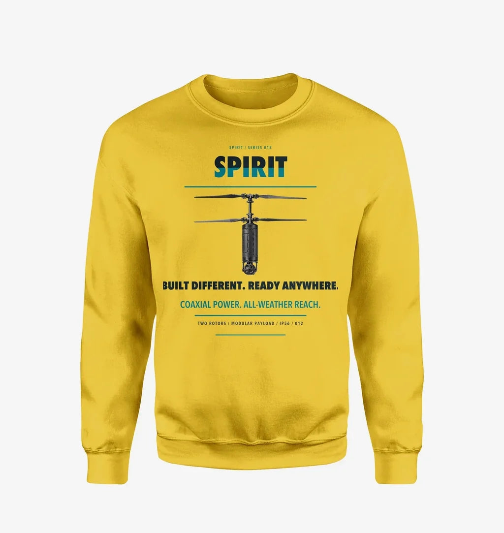 Ascent AeroSystems Spirit design on yellow sweatshirt