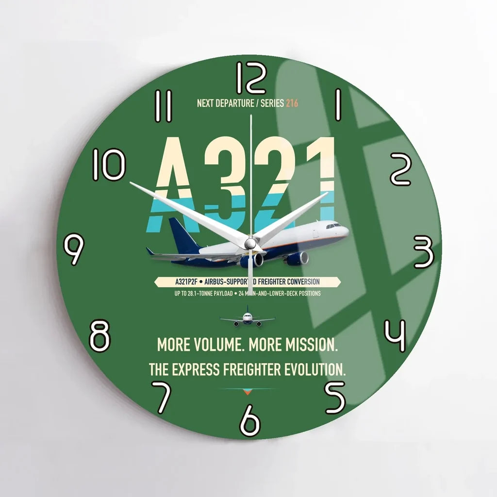 Airbus A321P2F design on green no frame wall clock