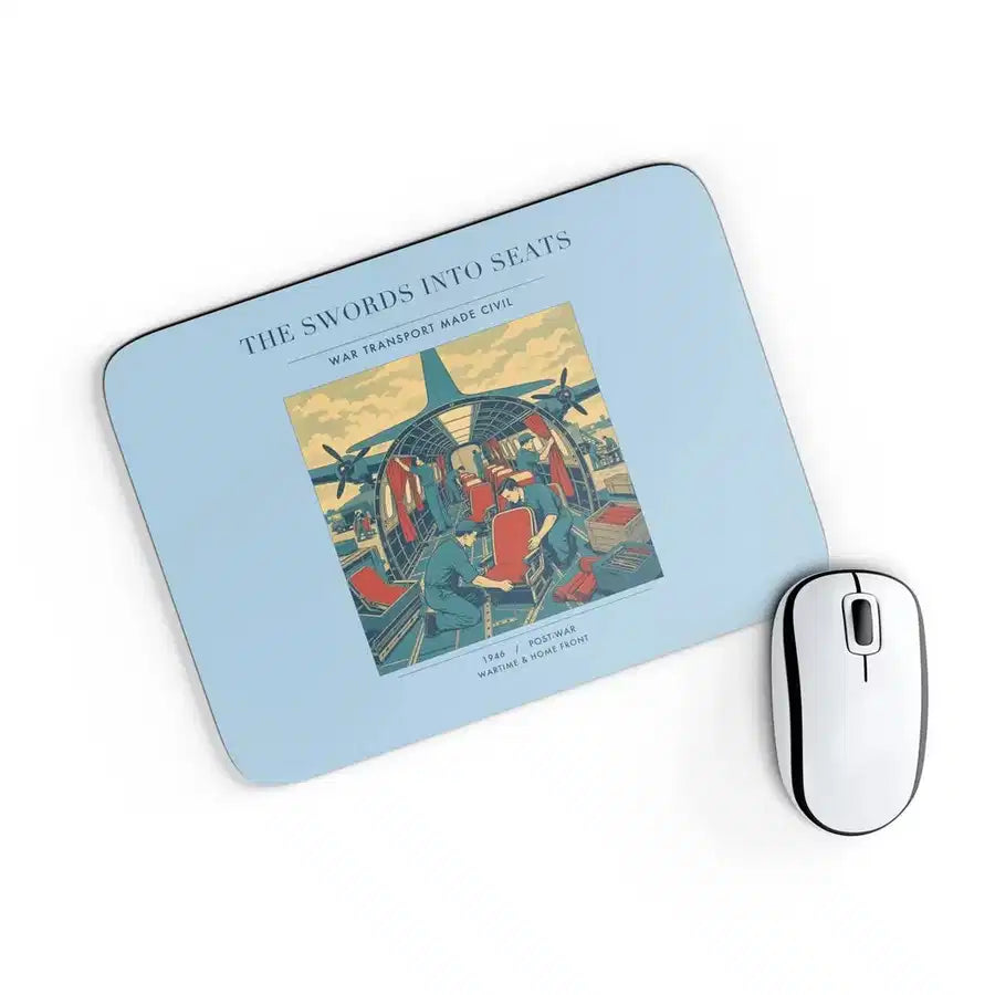 VINTAGE G4538 - The Swords Into Seats - Designed Mouse Pads design on lightblue rectangle