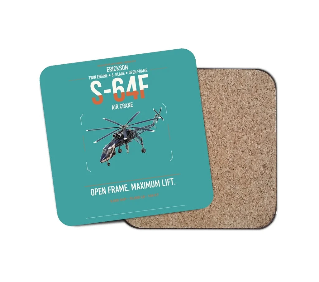 Erickson S-64F Air Crane design on turquoise 1 piece coaster