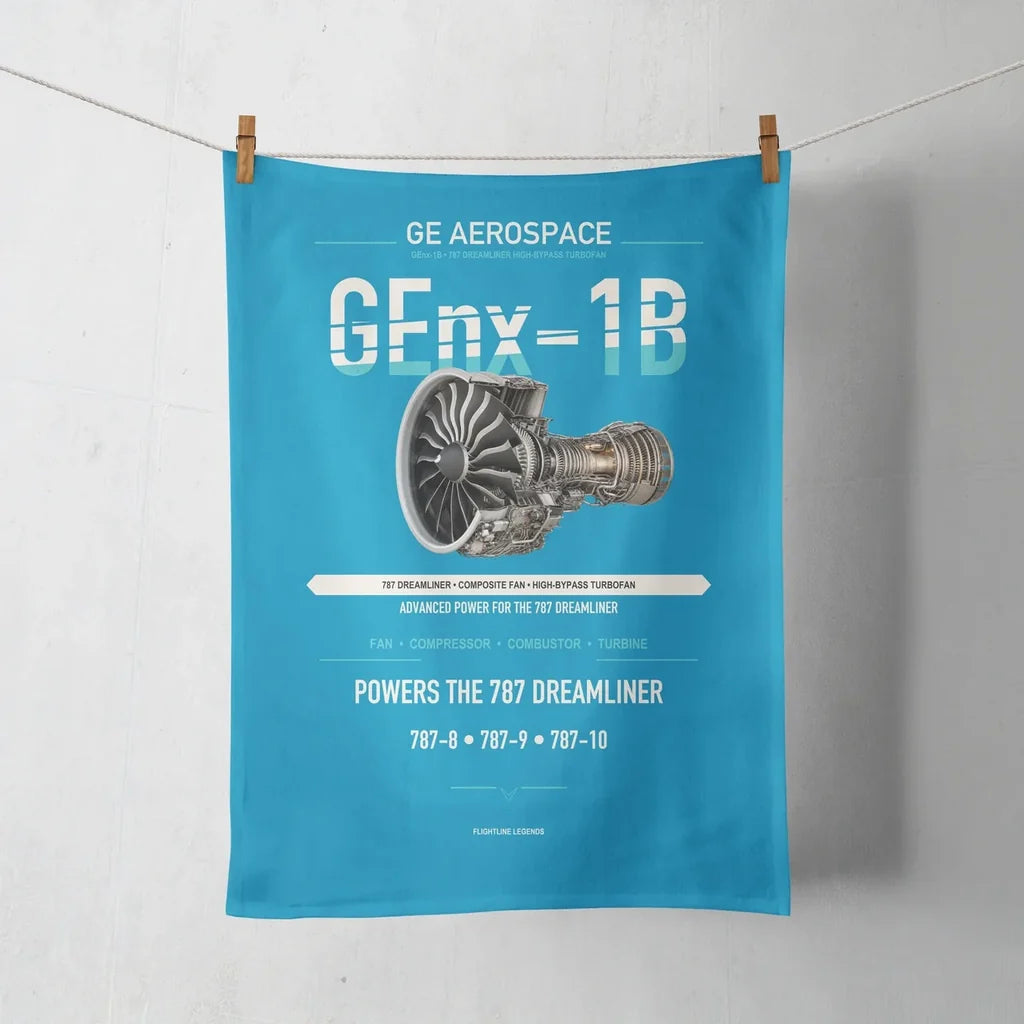 GEnx-1B design on turquoise towel