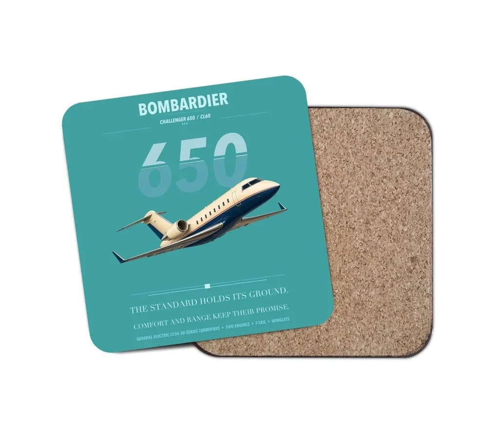 Bombardier Challenger 650 design on turquoise 1 piece coaster