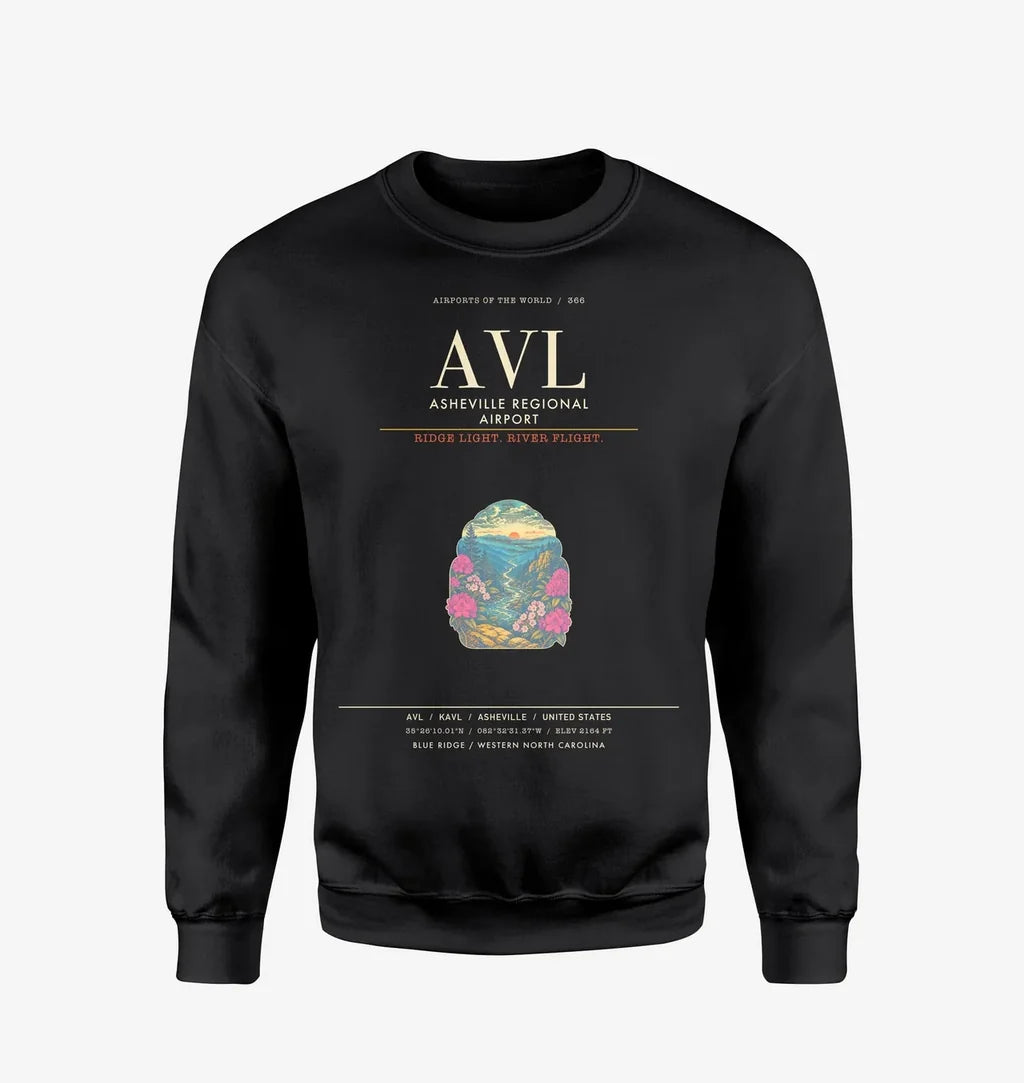 Asheville Regional Airport AVL Sweatshirt - Black