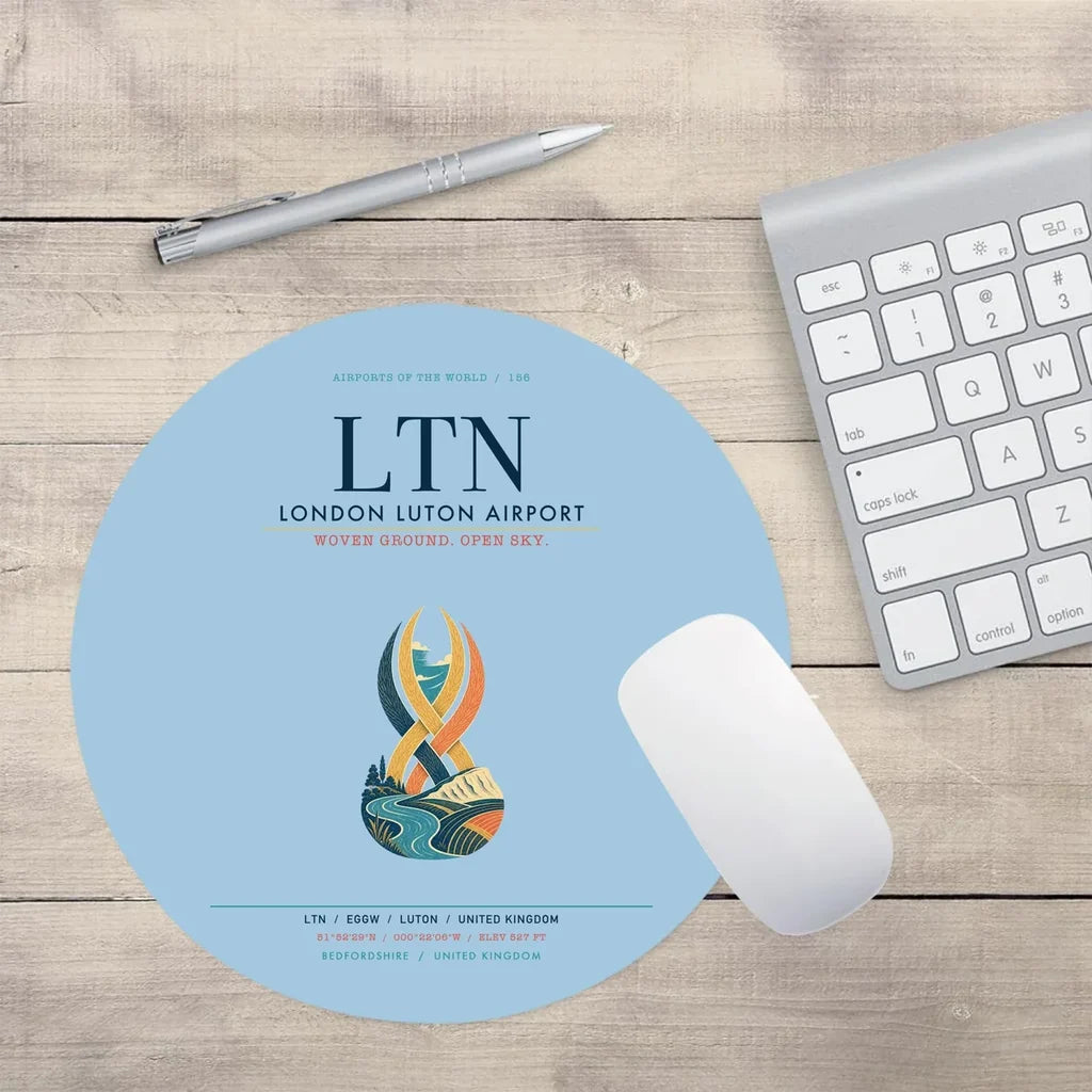London Luton Airport (LTN) design on light blue round mouse pad