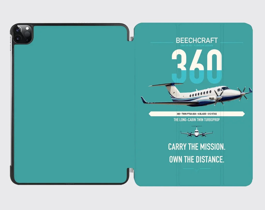 Beechcraft King Air 360 design on turquoise ipad tablet case