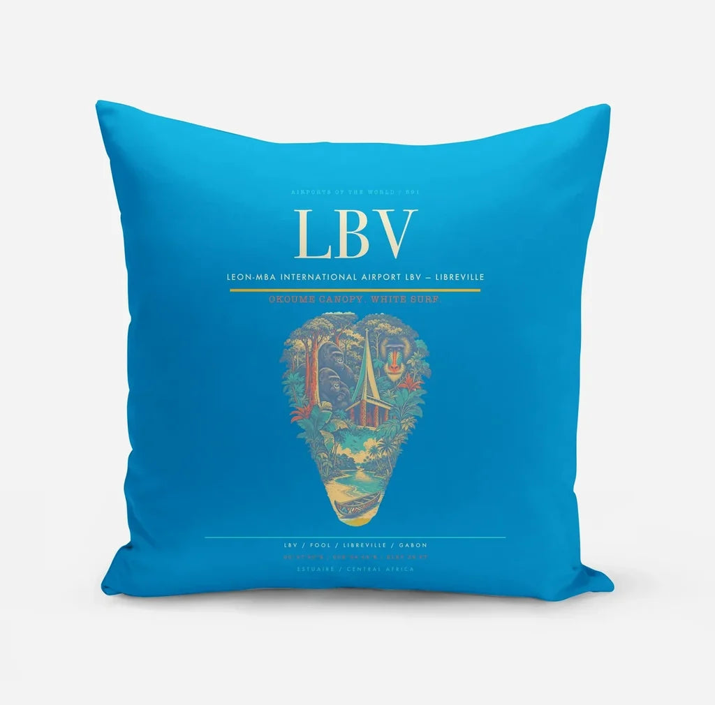 Leon-Mba International Airport (LBV) design on turquoise pillow