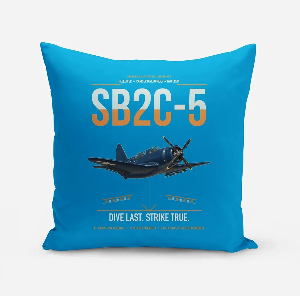 SB2C-5 Helldiver design on turquoise pillow