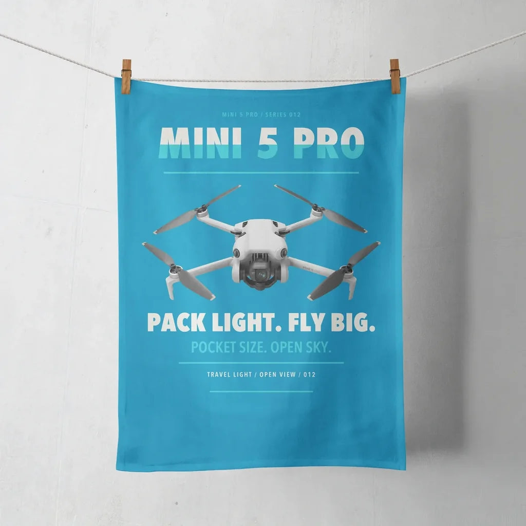 DJI Mini 5 Pro design on turquoise towel