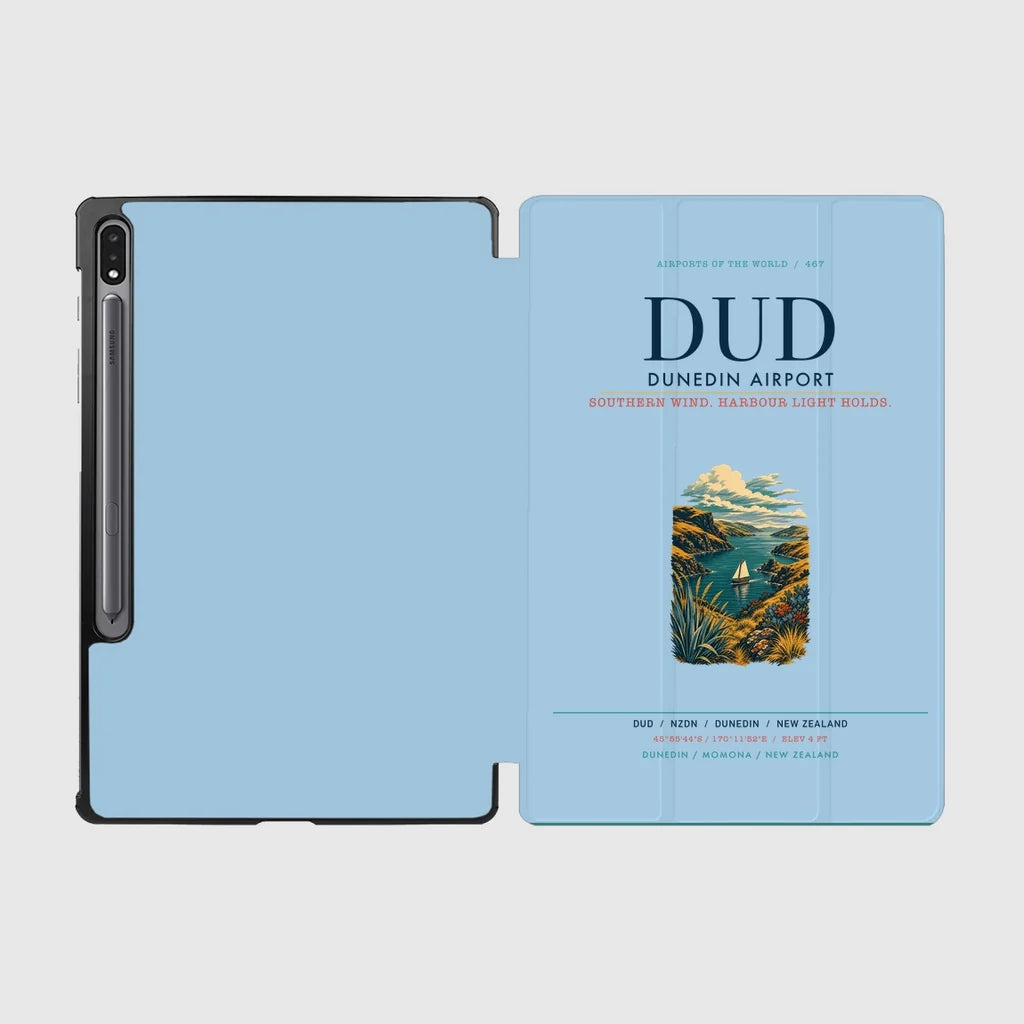 Dunedin Airport (DUD) design on light blue samsung tablet tablet case