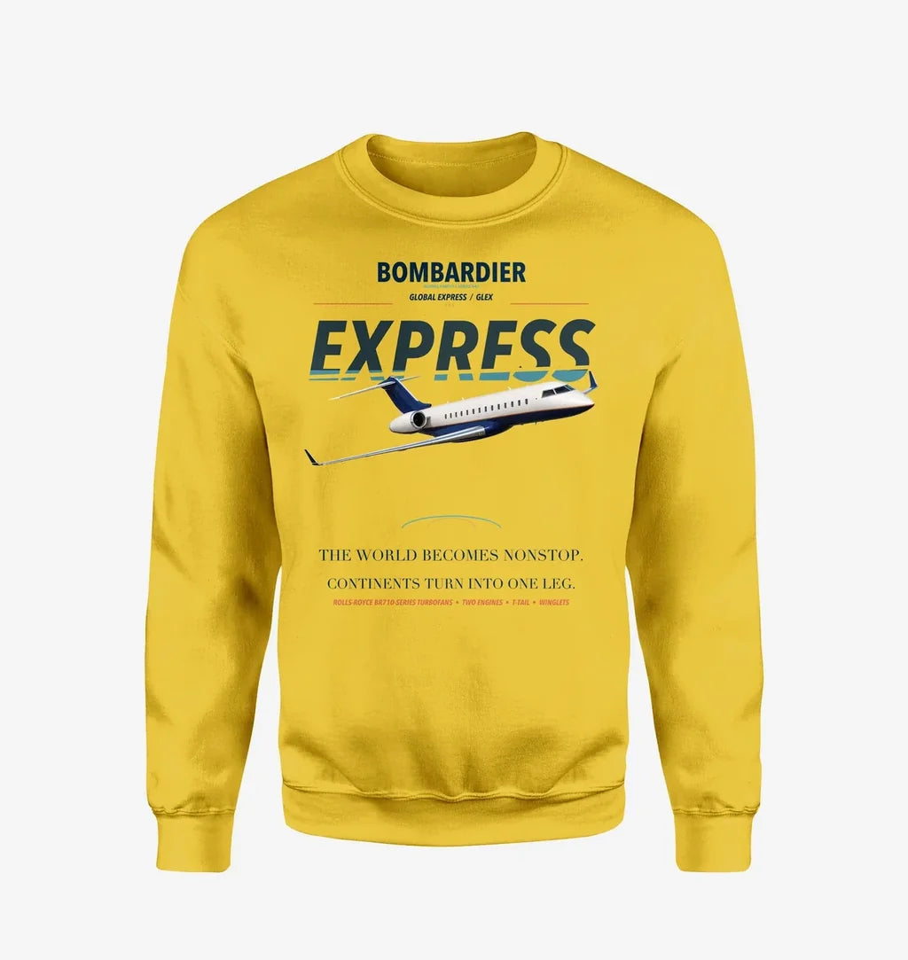 Bombardier Global Express design on yellow sweatshirt