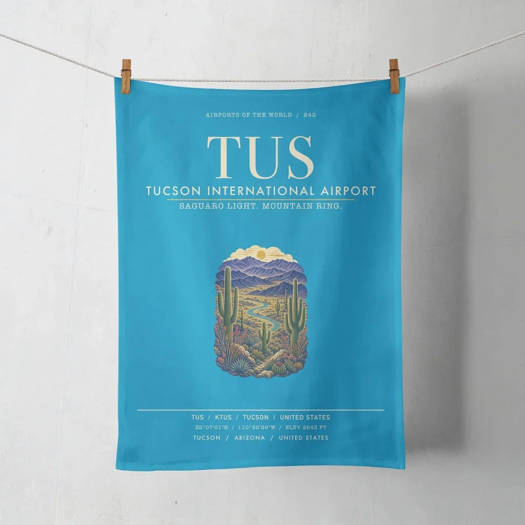 Tucson International Airport (TUS) design on turquoise towel