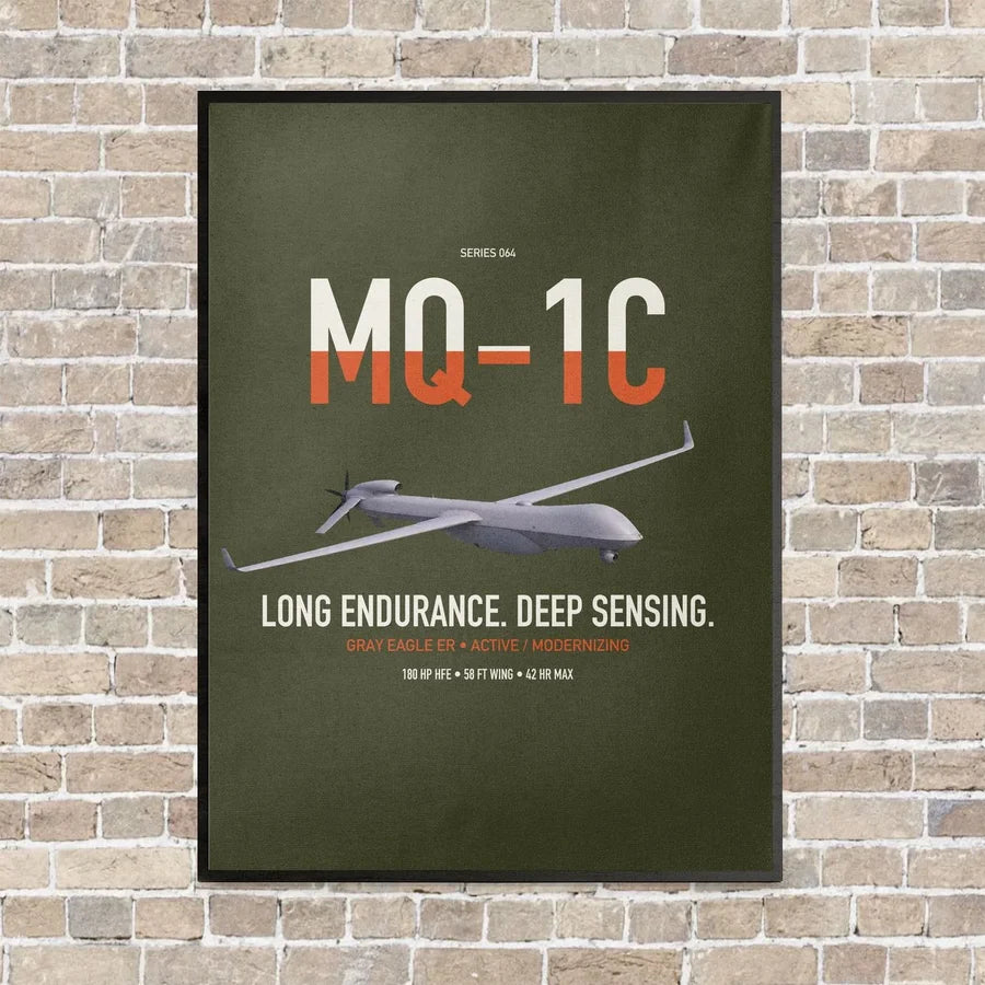 MQ-1C Gray Eagle ER vertical canvas print - framed - green army background