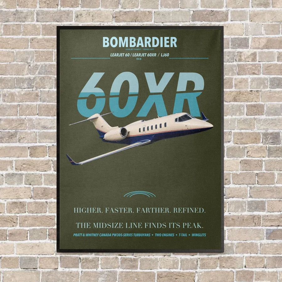 Bombardier Learjet 60XR vertical canvas print - framed - green army background