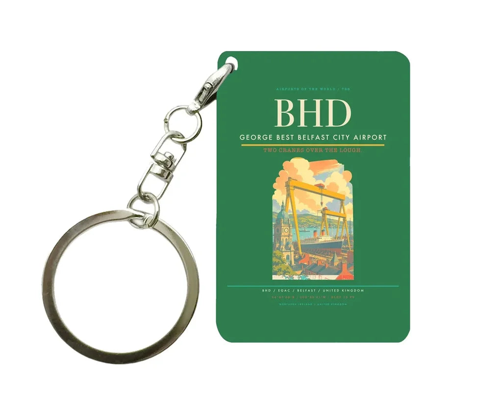 George Best Belfast City Airport (BHD) design on green key chain