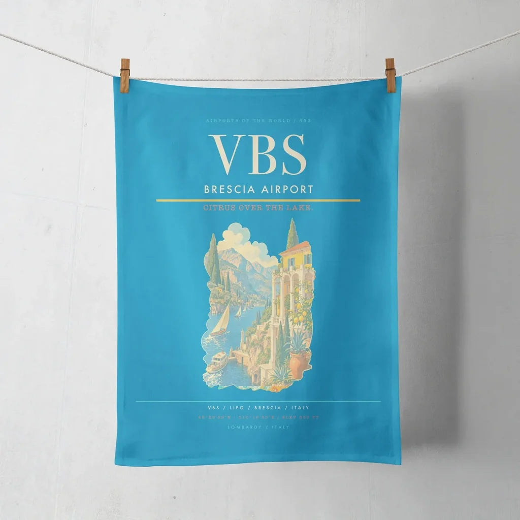 Brescia Airport (VBS) design on turquoise towel