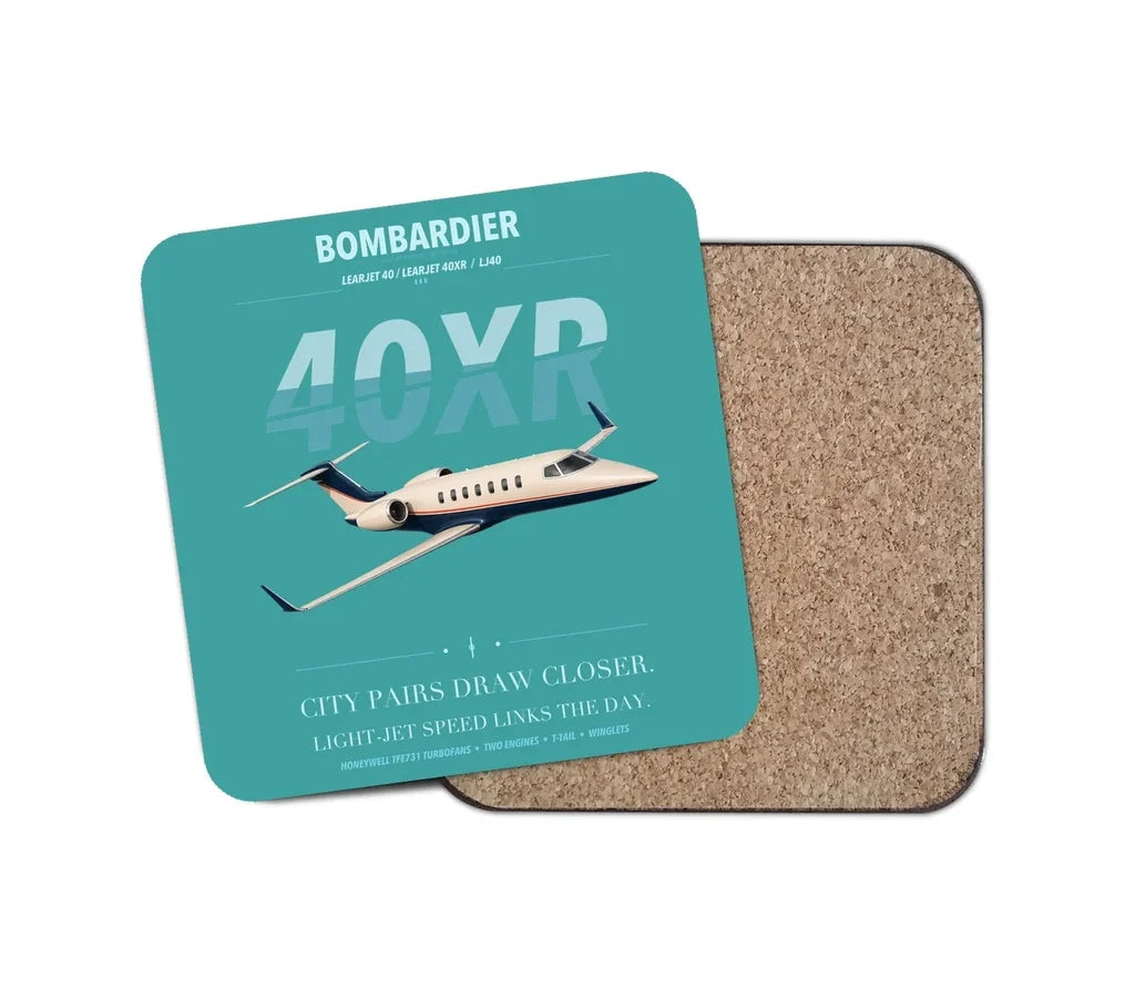 Bombardier Learjet 40XR design on turquoise 1 piece coaster