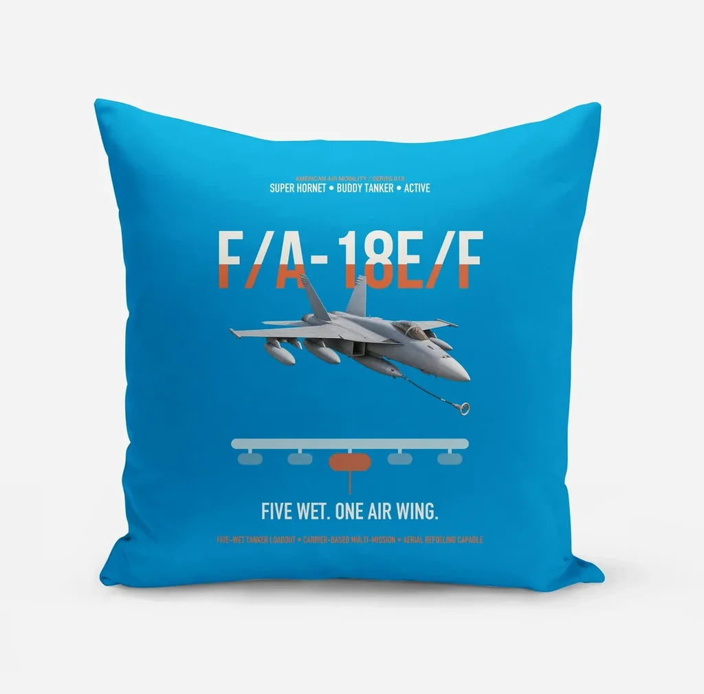 F A-18E F Buddy Tanker design on turquoise pillow