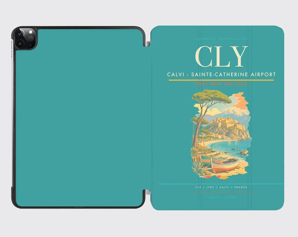 Calvi (CLY) design on turquoise ipad tablet case