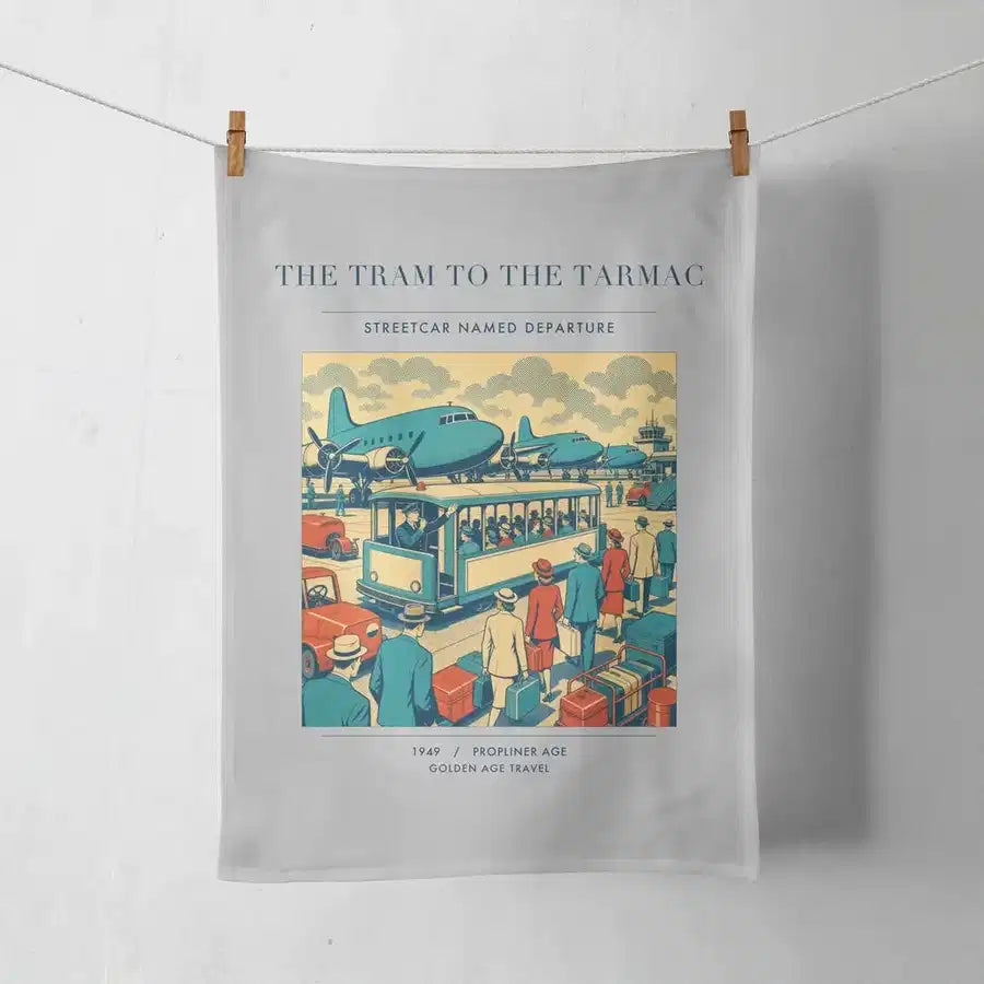 VINTAGE G4372 - The Tram To The Tarmac - Designed Towels design on lightgray