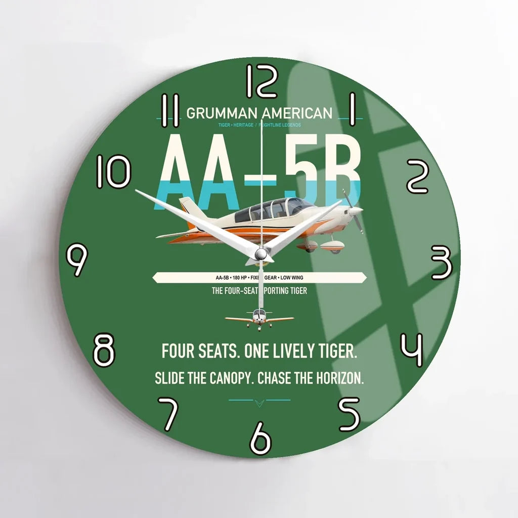 Grumman American AA-5B Tiger design on green no frame wall clock