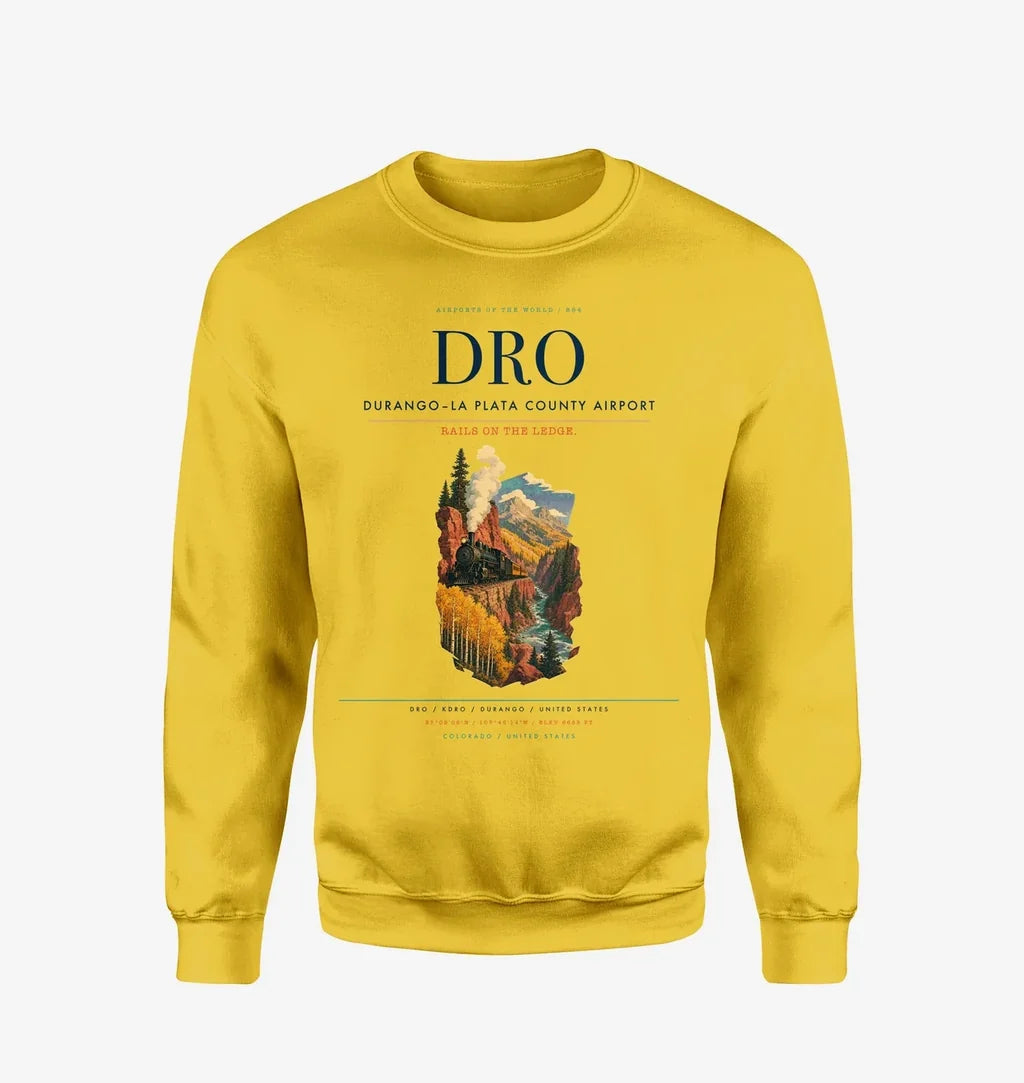 Durango–La Plata County Airport (DRO) design on yellow sweatshirt
