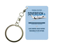 Thumbnail for Cessna Citation Sovereign+ design on light blue designed key chain, double-side print